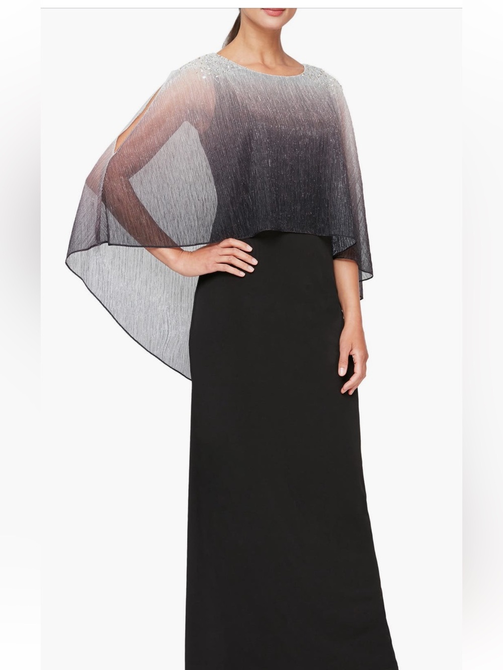 SL Fashions Black Gown with Silver Ombre Cape